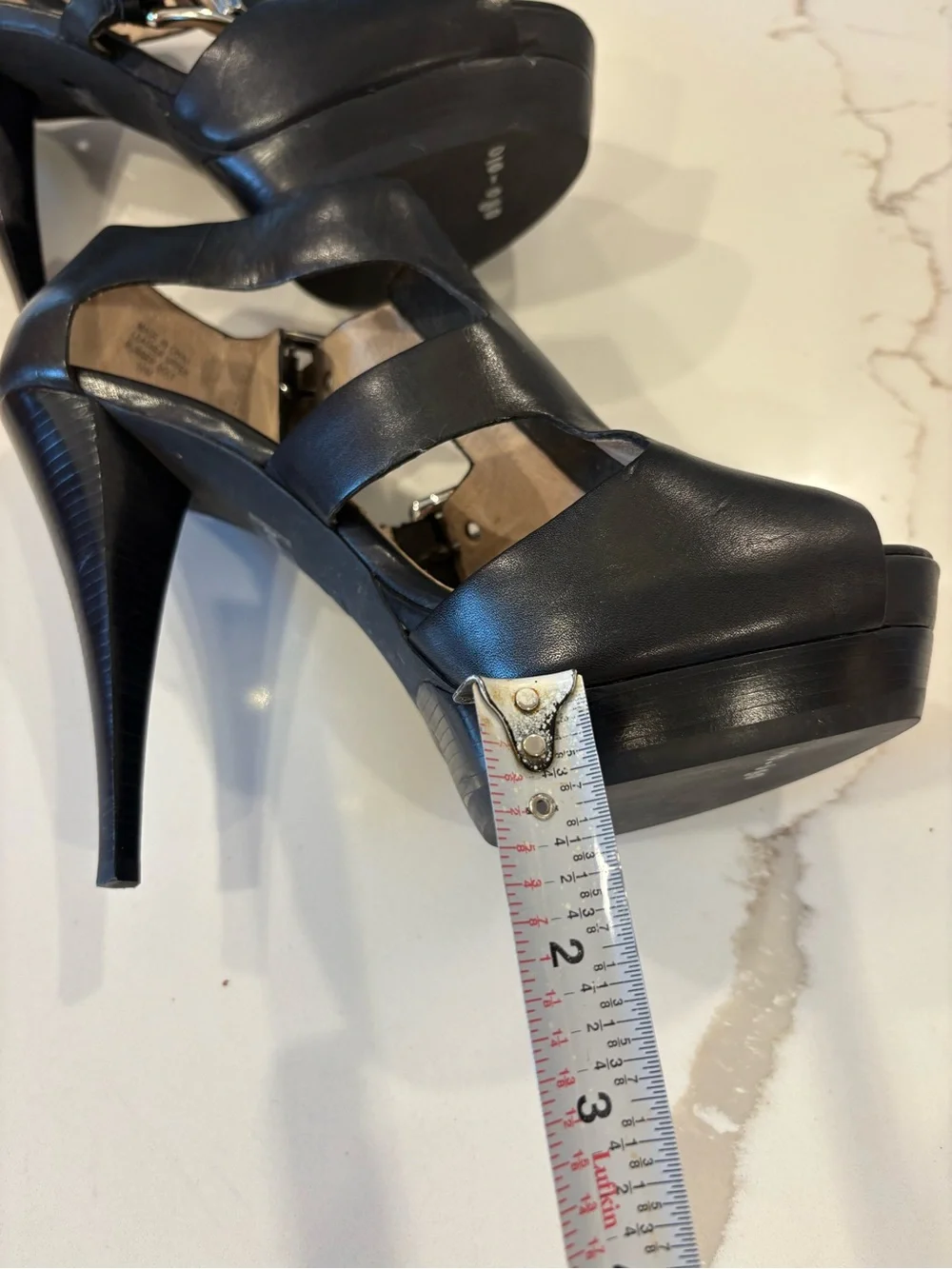 MICHAEL Michael Kors Black Leather Platform Heels Size 10 Buckle Zip